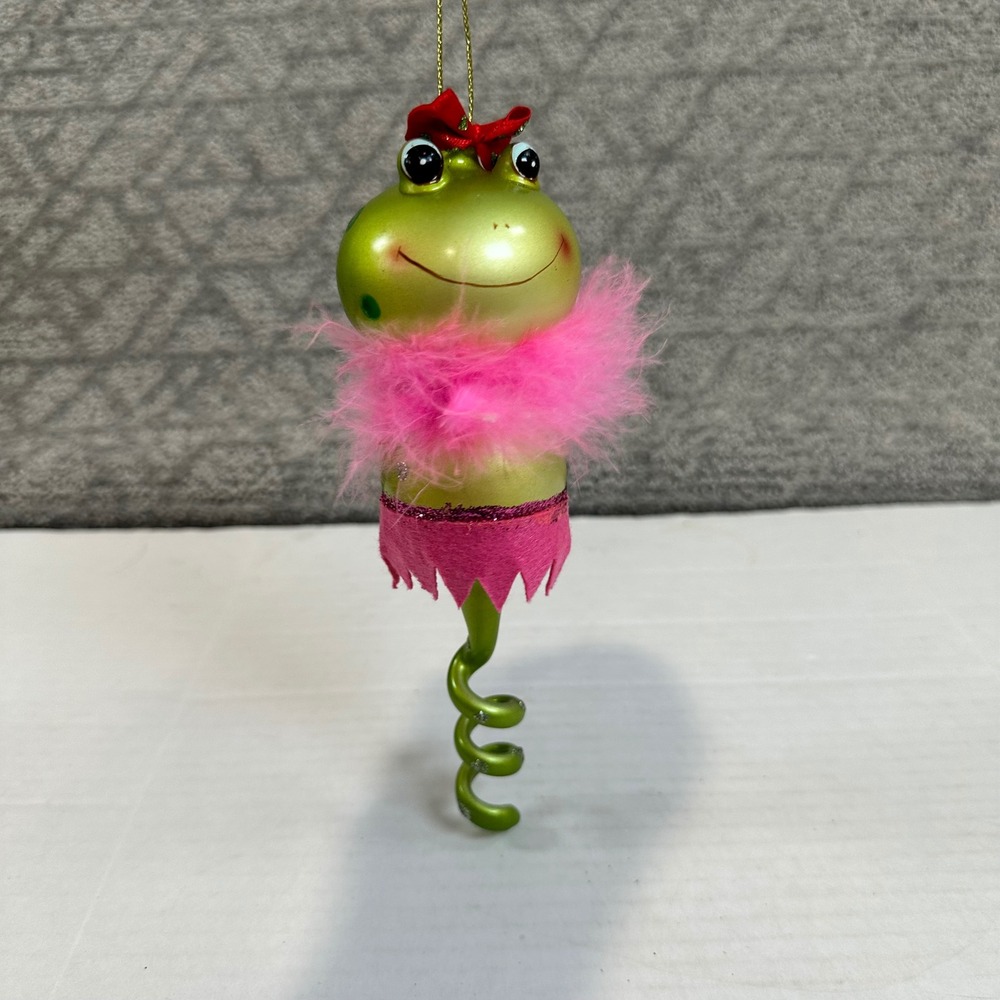 Frog Girl Glass Painted Ornament W/ Spiral Tail 8 inches Long Glittered